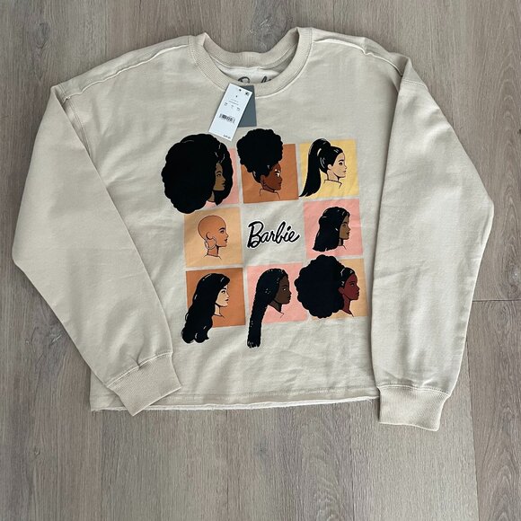 NWT Barbie Mattel Target Womens Cropped Sweater Small Tan Diverse Barbies Cotton - Picture 5 of 13